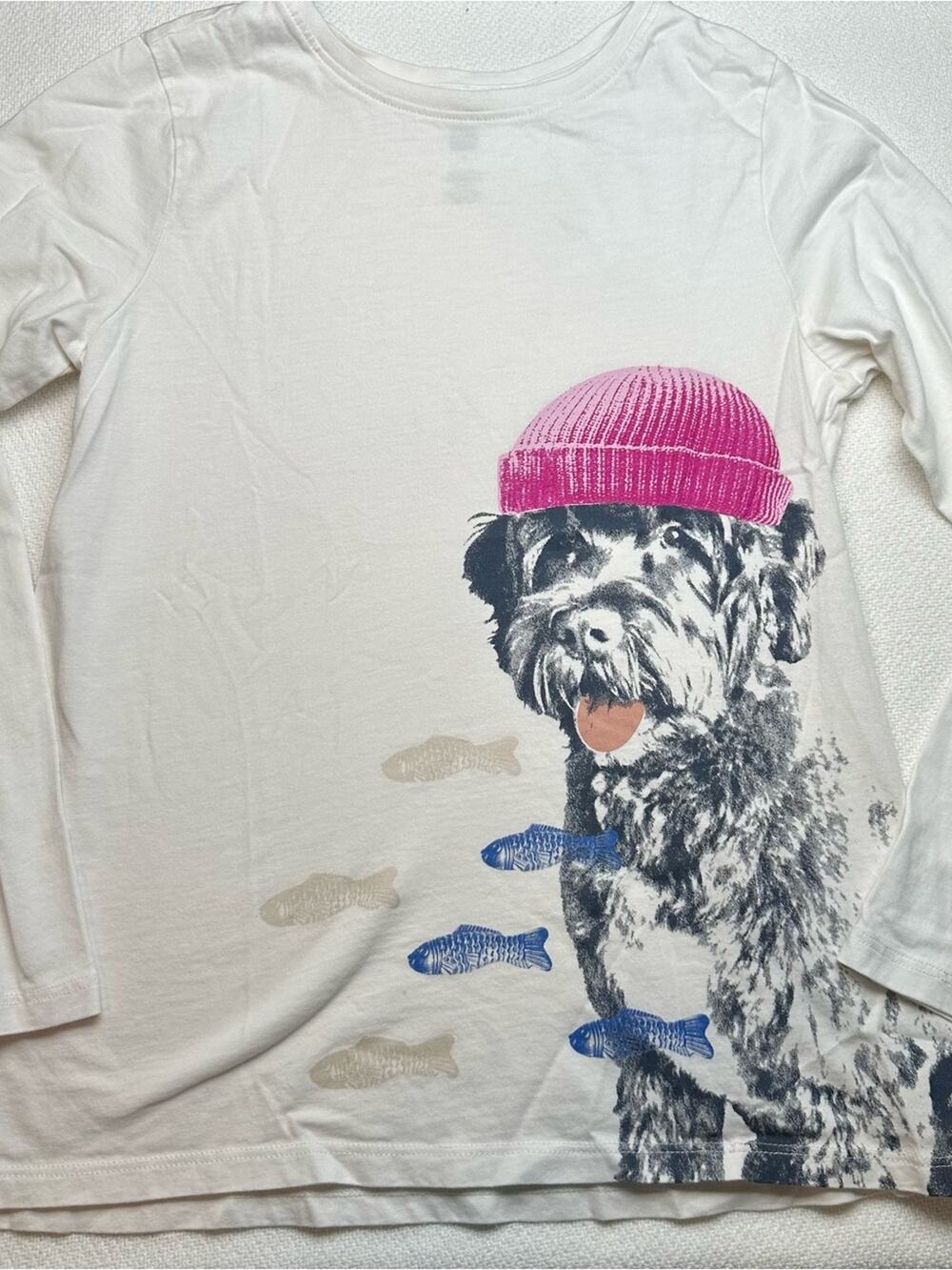 Tea Collection White Dog Graphic Long-Sleeve Tee with Pink Beanie